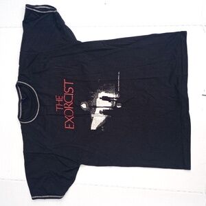 Large Women's Black Exorcist Horror Movie Short Sleeve Graphic T-Shirt Goth